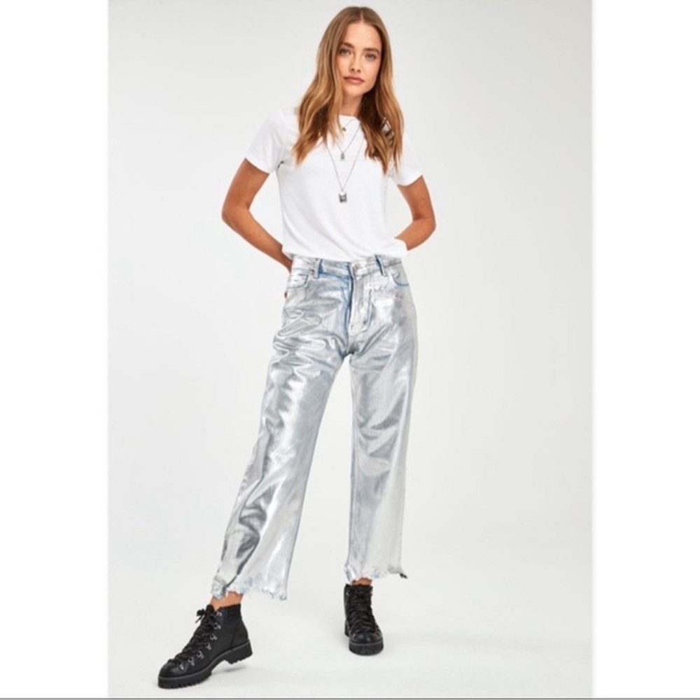 Free People Metallic Silver Jeans